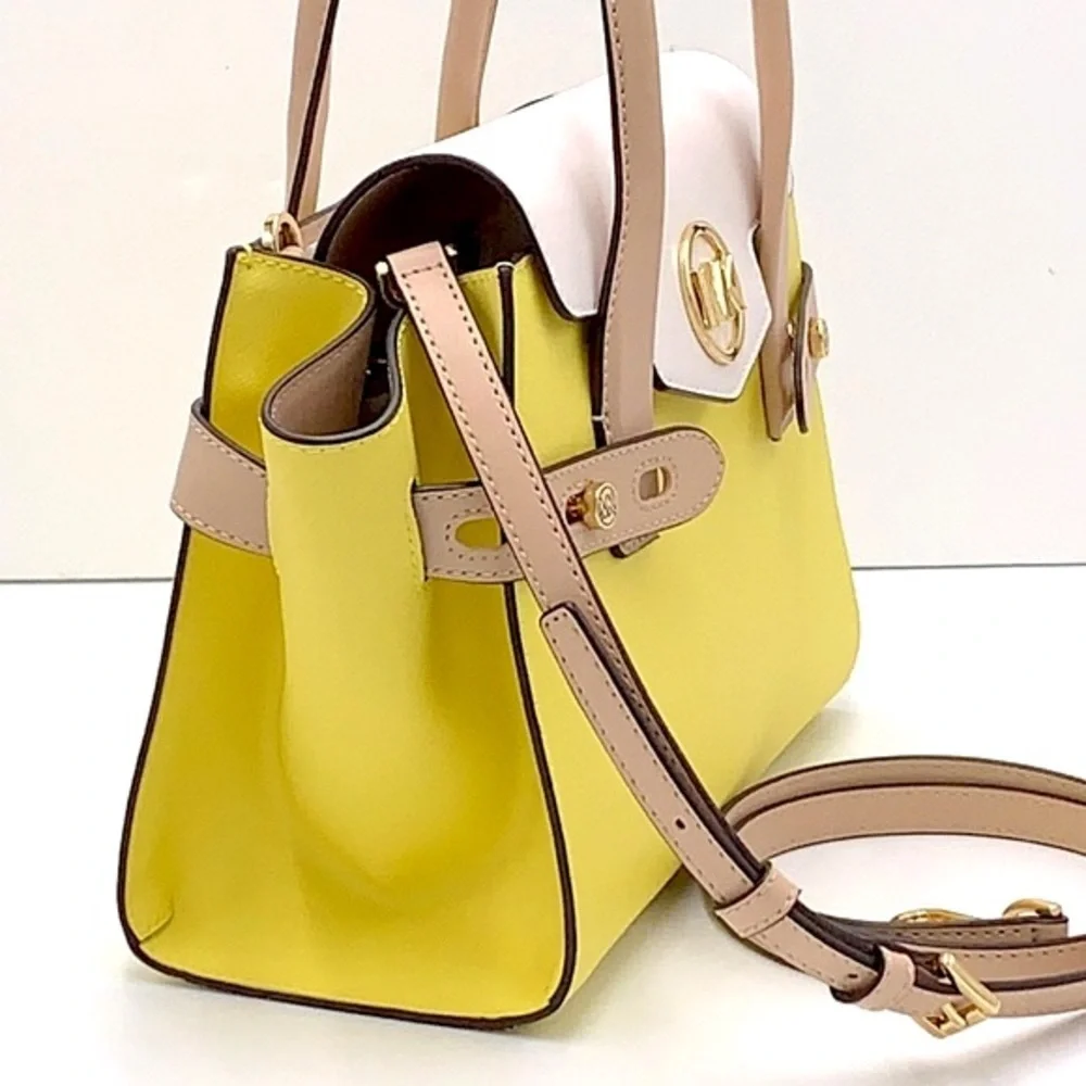MICHAEL KOR Carmen Medium Color-Block Faux Saffiano Leather Belted Satchel